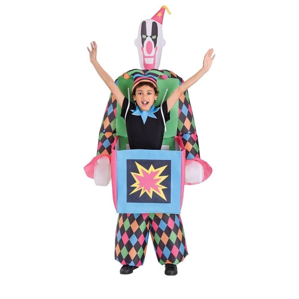 HALLOWEEN INFLATABLE JACK IN THE BOX Colorful Harlequin Kids Costume